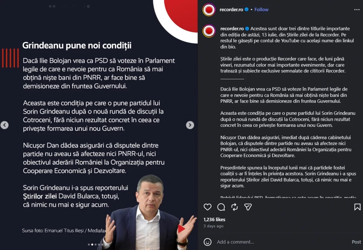 Grindeanu Conditii PNRR Ilie Bolojan Recorder Titus Emanuel Iliesi — apariție în presă